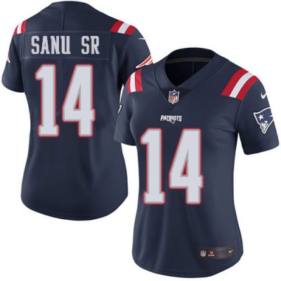 Nike New England Patriots #14 Mohamed Sanu Sr Navy Blue Women's Stitched NFL Limited Rush Jersey